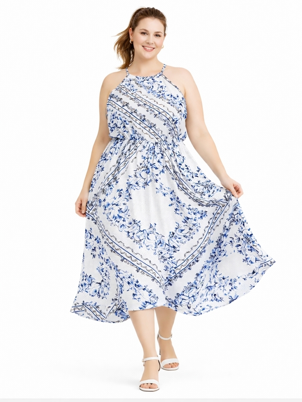 Torrid Size 00 Large Blue Bandana Floral Challis Skater Dress Subtle Hi-Lo NWT